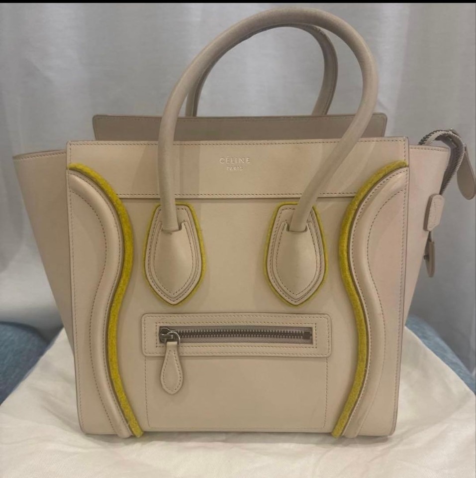 CELINE Luggage Micro Bag Handbag Multi-Color Yellow/Beige Good Condition Used