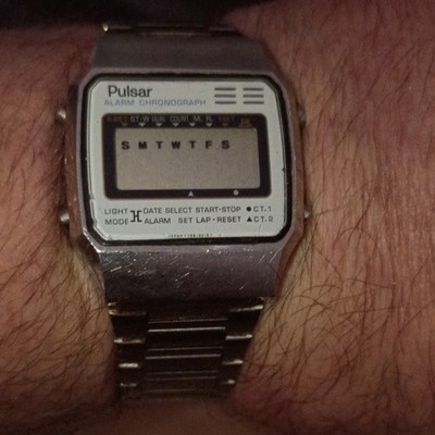 Pulsar Alarm Chronograph Digital Quartz SS Silver Bracelet VTG