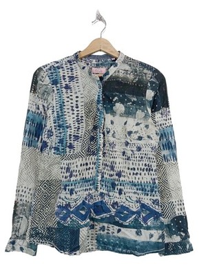 EMILY VAN DEN BERGH Langarm-Bluse Damen Bluse Gr. DE 40 blau-weiß-hellgrau