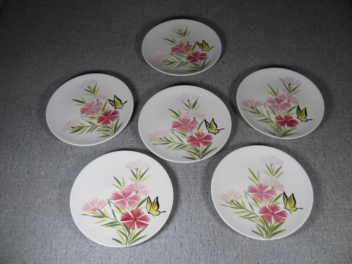 Lot 6 Vtg MCM Redwing Pottery Pink Lilac Spice Butterfly 6.5" Bread Plate 244
