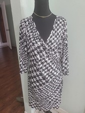 GUESS Black & White Houndstooth Faux Wrap Dress - Size 10
