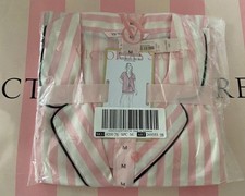 NEW Victoria  s Secret Glazed Satin Short Pajama PJ Set Pink Iconic Stripe M