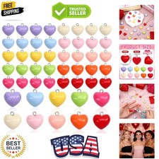 64 Pcs Heart Resin Charms, Valentines Candy Love Heart Charm Bulk Colorful Va...