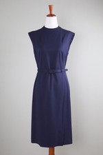 LAUREN RALPH LAUREN $129 Solid Blue Navy Mock Neck Belted Sheath Dress Size 4