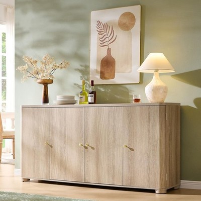 66'' Large Sideboard Curved Buffet Storage Cabinet with 4 Doors and Shleves