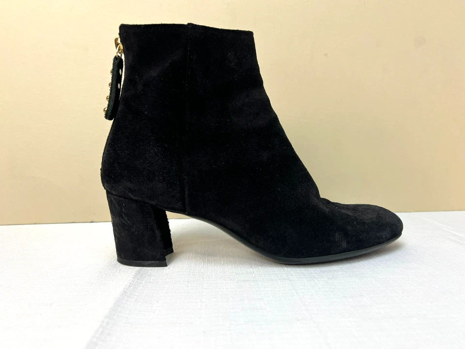 AGL Ankle Boot Black Suede 2" Heel Almond Toe Back Zip W/ Studded Pull SZ 39.5 - Image 2 of 4