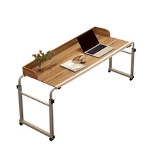 Adjustable Height Foldable Overbed Table with Guardrail, Extendable Study Desk