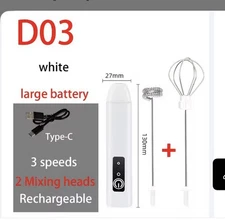 Electric Milk Frother + Egg Beater Wireless Type-C 3 Speeds