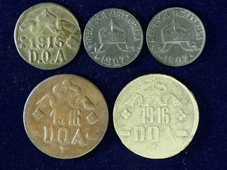 5x DOA Deutsch Ostafrika 1907 1916: 2x 20 Heller (Cu Me) 2x 1 5 Heller