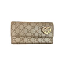 Gucci Guccissima Metallic Gold Leather Heart GG Continental Wallet Authentic