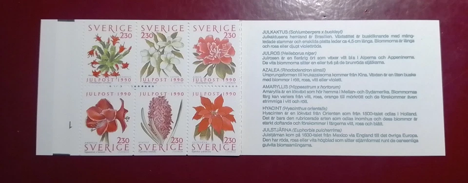 SELLOS SUECIA MNH 1990 CARNET NAVIDAD. FLORES. SOLO 6 SELLOS - Imagen 1 de 2