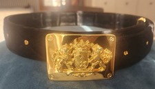 St John Vintage Gold Coat Of Arms Buckle With Black Suede  Gold Studded Belt