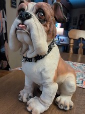 Raro Bulldog Inglés 12" Resina Estatuilla Escultura Cachorro Perro De Colección Años 80 Difícil de Encontrar