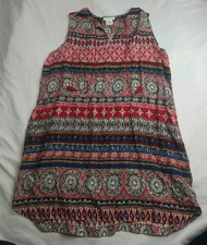 Beach Lunch Lounge Shift Dress XL Red Black Ethnic Tribal Tie Neck Summer Boho