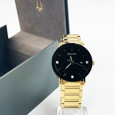 Bulova Futuro Modern 97D116 Black Diamond Dial Gold Band Quartz Men's Watch 42MM