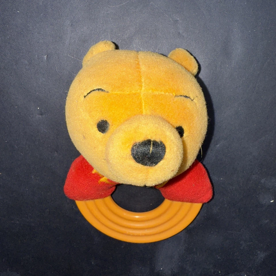 Vintage 90's Disney WINNIE THE POOH Plush BABY RATTLE TOY Teething Ring 1994 - Image 2 of 4