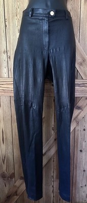ESCADA Pants Women s Lamb Leather Straight Leg Trouser Supple Black Size Large