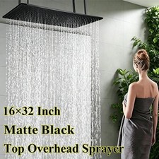 Luxury 16x32"Shower Head Large Rainfall High Pressure Top Overhead Sprayer Black