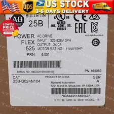 2022 Allen Bradley 25B-D024N104 /A Powerflex 525 AC Drive 15HP Surplus SEALED