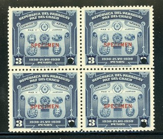 PARAGUAY MNH Specialized ABNCo SPECIMEN: Scott #C114 3P Chaco Block of 4 $$$
