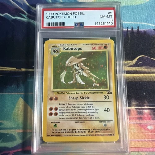 1999 POKEMON FOSSIL #9 KABUTOPS-HOLO PSA 8
