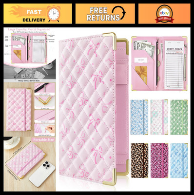 Faux Leather Server Book for Waitress, Zipper Pocket, Pen Holder, Cute & Functio
