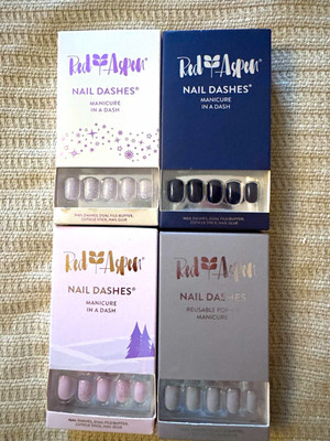 Red Aspen Press-On Nails Lot 4 Medium Square Acrylic Shiny Glue Included