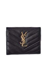 Saint Laurent Monogram Matelasse Leather Trifold Compact Wallet Women's Black