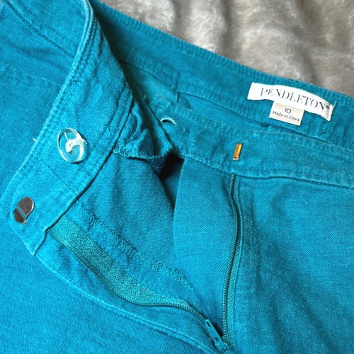Pendleton Linen Blend Wide Leg Pants Womens 10 Teal Blue Casual Boho Flowy - Picture 5 of 14