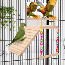 Bird Perch Platform Bird Toys with Bird Mirror Climbing Ladder Swing, Parakee...