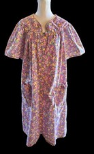 Vintage Court Street Floral House Dress Robe Snap Front 1X Pockets Pink Floral