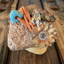 Stone Fetish Totem Figurine w/ Leather Wrap, Turquoise Bead, Flower