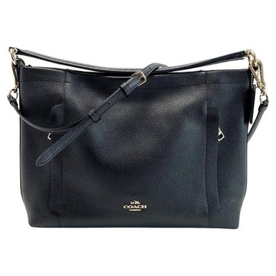 COACH Scout Hobo 34312 Black Leather 2 Way Shoulder Crossbody Bag w/ Strap Auth