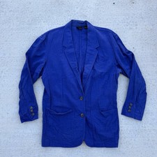 Vintage LizSport Womens Unstructured Small Blue Cotton Linen Blazer Vibrant