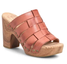 Kork-Ease Devan Women's Leather Clog Mules Platform Heels Sandals Orange Size 11