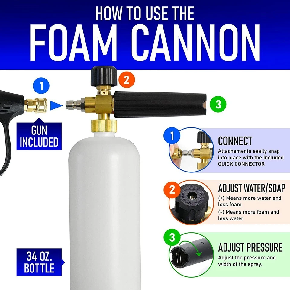 1/4" Snow Foam Washer Gun Car Wash Soap Lance Cannon Spray Pressure Jet Bottle - Imagem 2 de 4
