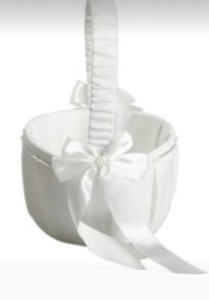 White Flower Girl Basket Satin with Bows Wedding