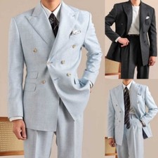 Men's Suit Regular Fit Peak Lapel Formal Business Casual Double Breasted 2 Pcs