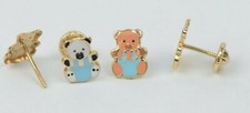Solid 14k Yellow Gold Baby Enamel Panda Screw Back Earrings