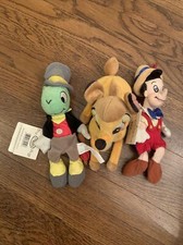 Lot Of 3 Disney Store Bean Bag Plush 8" Pinocchio JiminyCricket Bambi