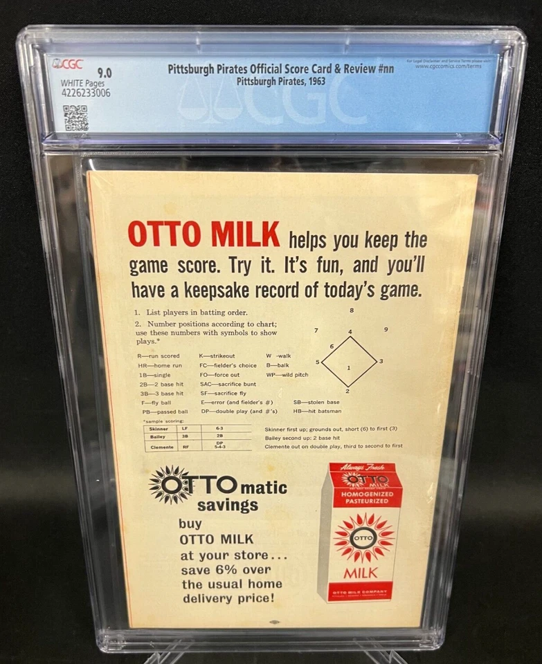 CGC 9.0 1963 Score Card MLB Pittsburgh Pirates Vs. Phillies Clemente, Ashburn et - Image 2 of 3