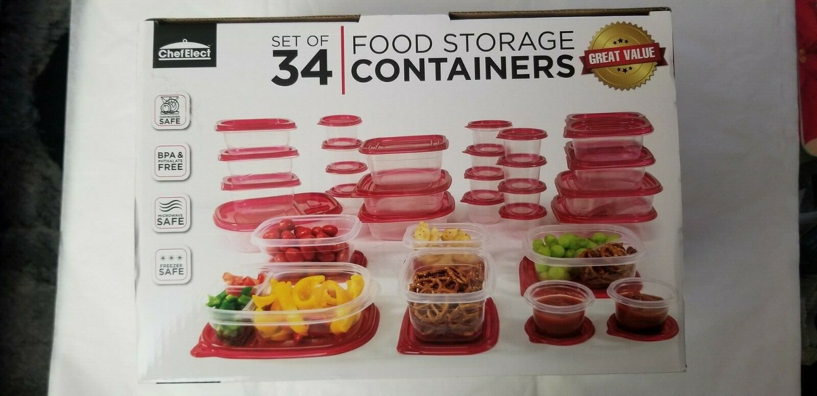 ChefElect 34 Pieces Plastic Food Storage Containers with Secure