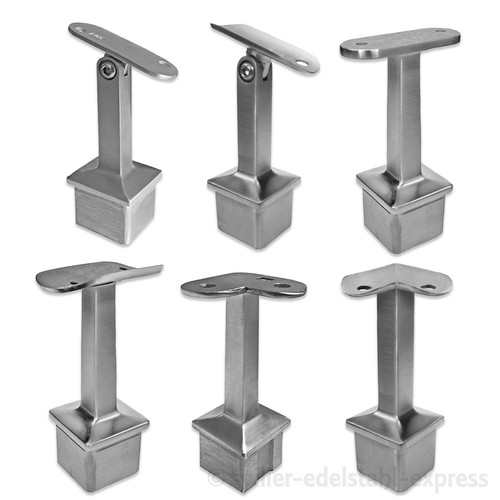 Handlaufrohrstütze Edelstahl 40x40mm - Für Flache Handläufe, 81mm Höhe, Mit Gelenkstift