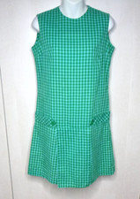 Vtg 60s Stationwagon Casual Romper Playsuit Turquoise Green Gingham Check S/M