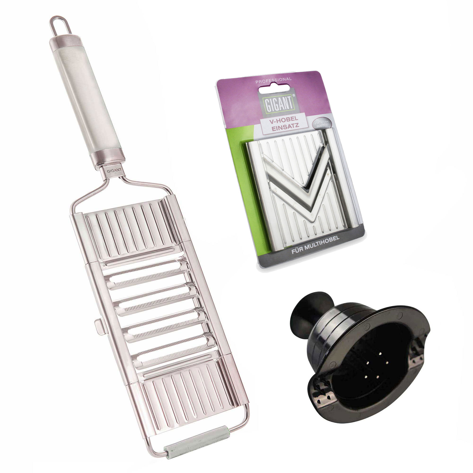 Gigant 4-fach Gemüsehobel mit V-Einsatz Edelstahl Krauthobel Mandoline VHobel