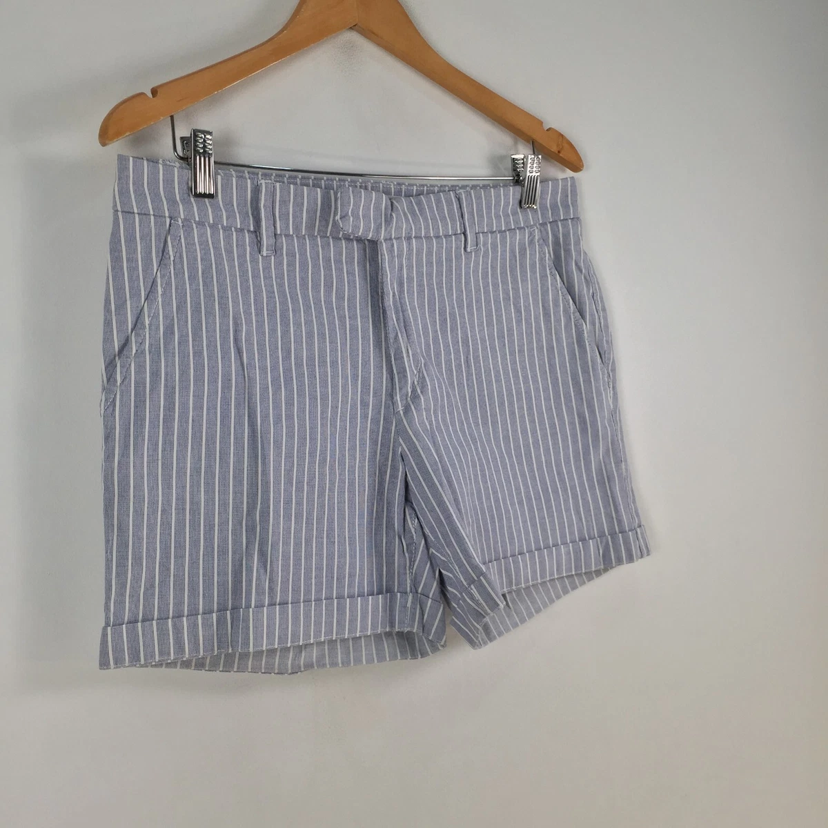 H M womens chino shorts size US 10 aus 14 blue striped cotton zip