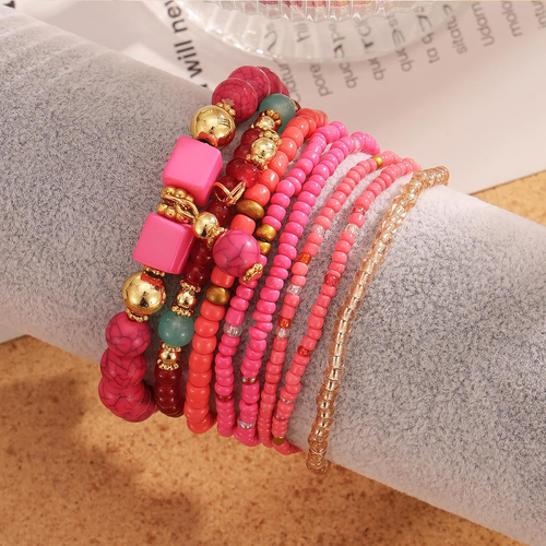 8PCS Beaded Bracelets for Women, Multilayered Stackable Strand Stretch Bead Brac - Picture 5 of 12