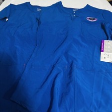 2 Womens Medium Blue Scrub Top Supreme V Neck Scrubstar Electric Blue 2-pack 