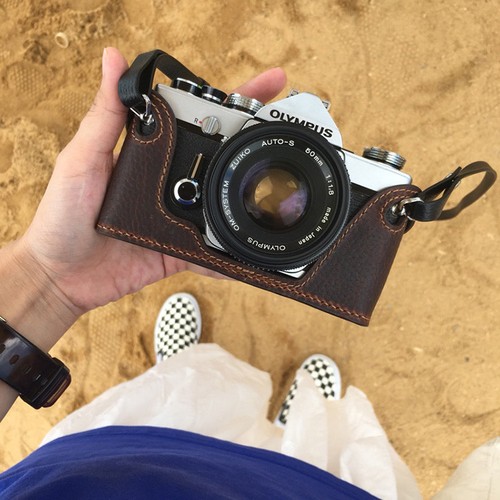 Genuine Real Leather Half Camera Case Bag Cover for Olympus OM1 OM2 OM3 Brown - Picture 5 of 6