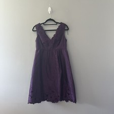 Adrianna Papell A Line Cocktail Dress Size 6 Purple Silk Blend Laser Cut Floral